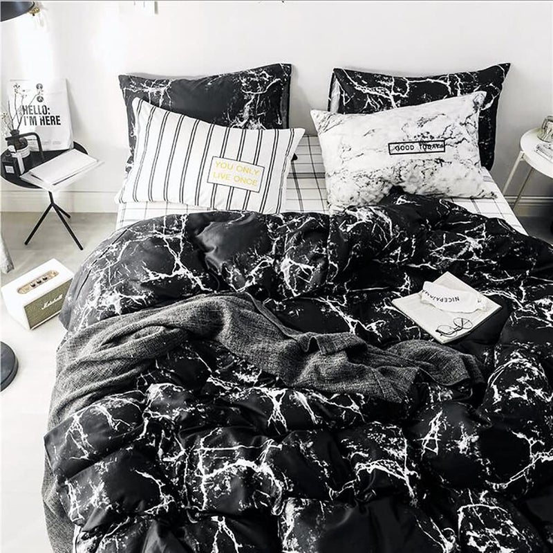 KAREVER Black Comforter Set Boys Black Marble Bedding Set Twin Lightweight Soft Blanket Teen Boy Girls Breathable Black Marble Quilt Set 3 PCs Bed Comforter Set - Image 2